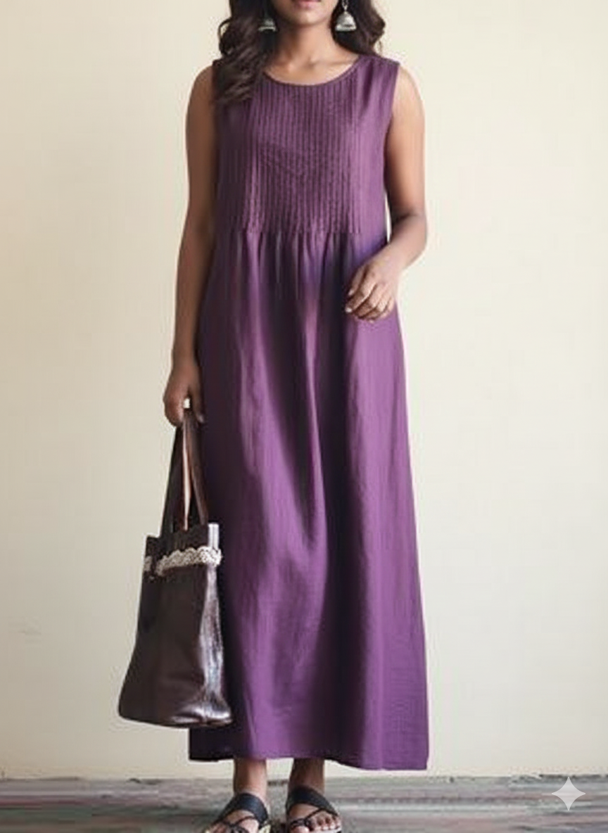 Graceful Long Maxi Dress with Pintuck Detailing