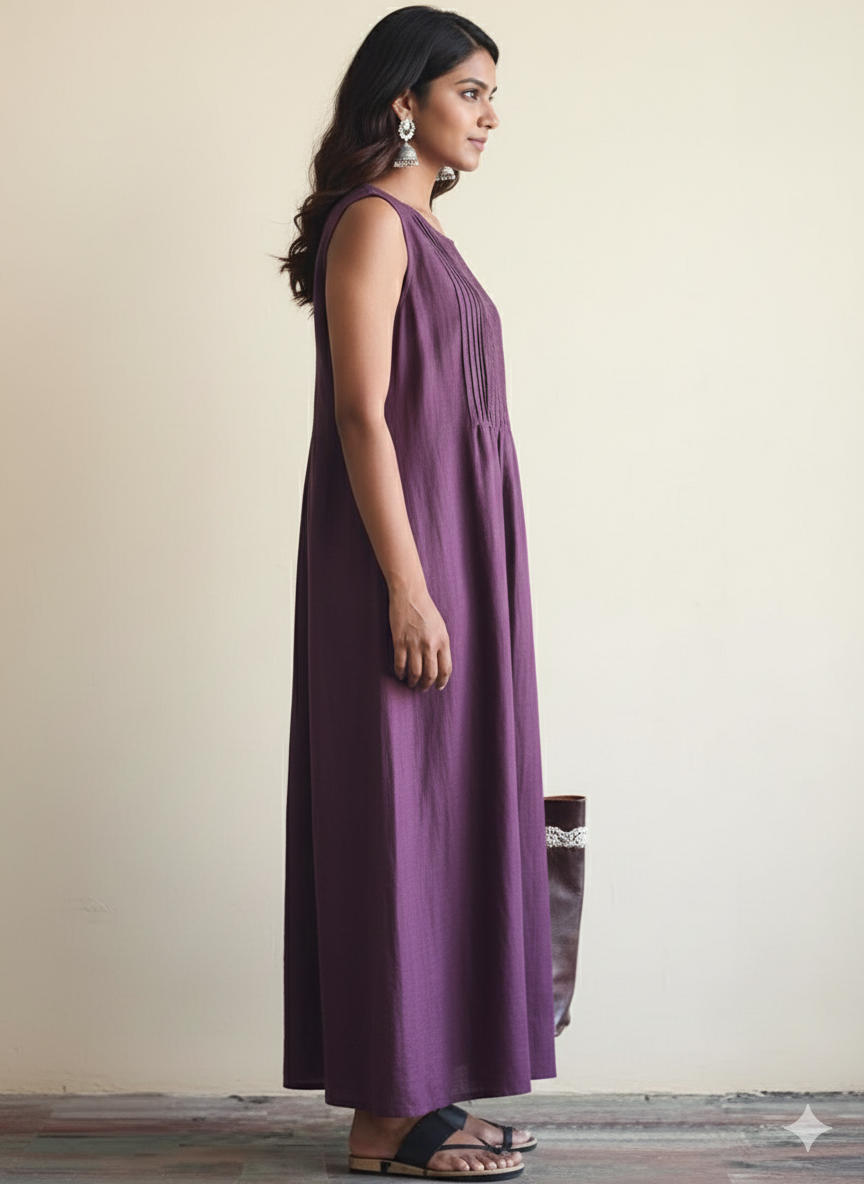 Graceful Long Maxi Dress with Pintuck Detailing