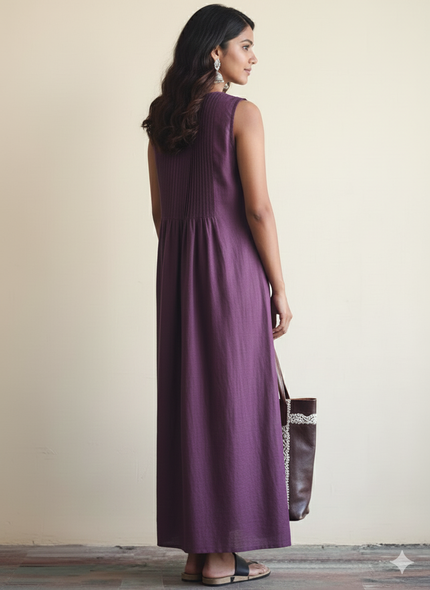 Graceful Long Maxi Dress with Pintuck Detailing