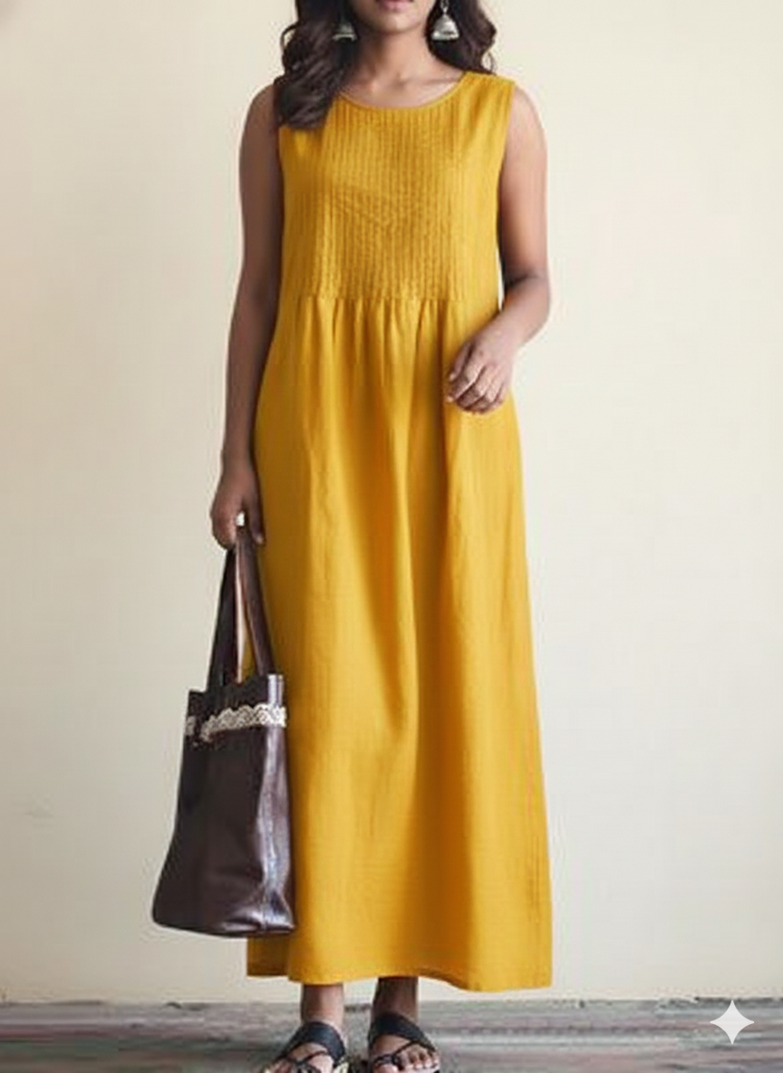 Graceful Long Maxi Dress with Pintuck Detailing