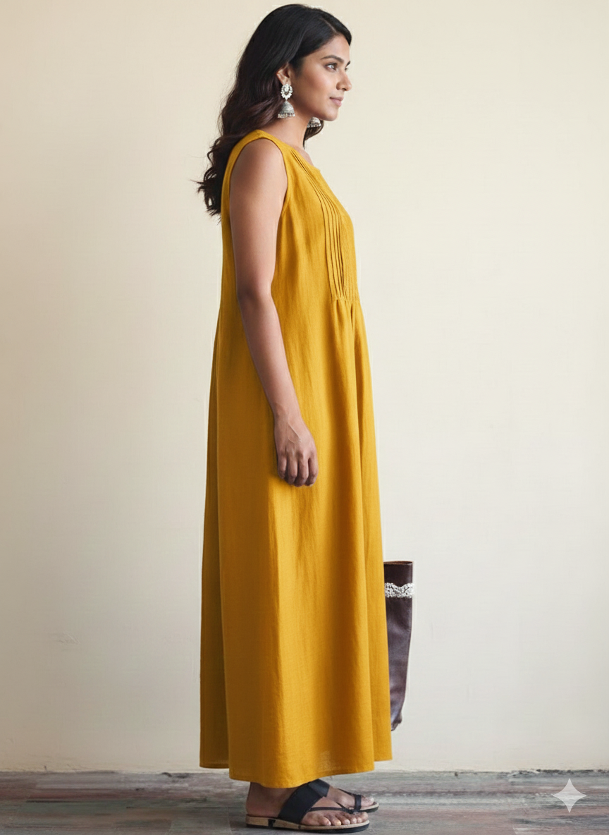 Graceful Long Maxi Dress with Pintuck Detailing
