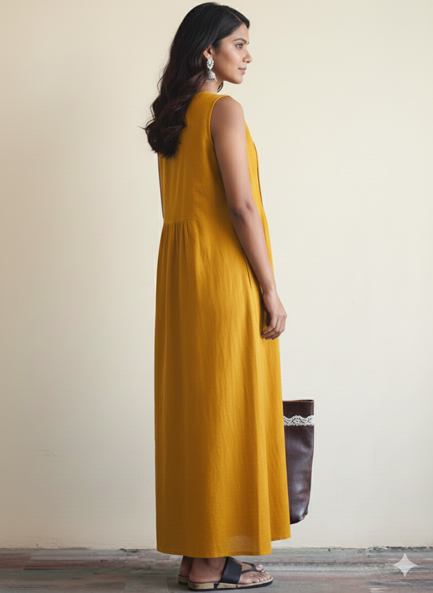 Graceful Long Maxi Dress with Pintuck Detailing