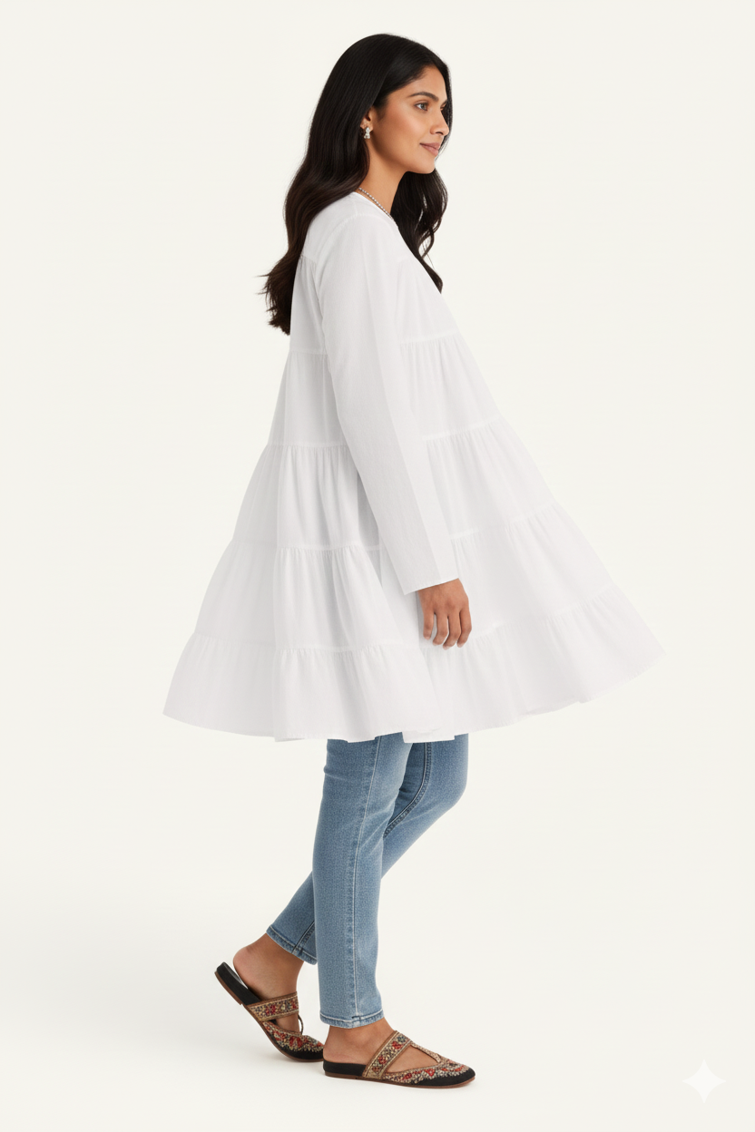 Layered Women's Dress in White & Pink