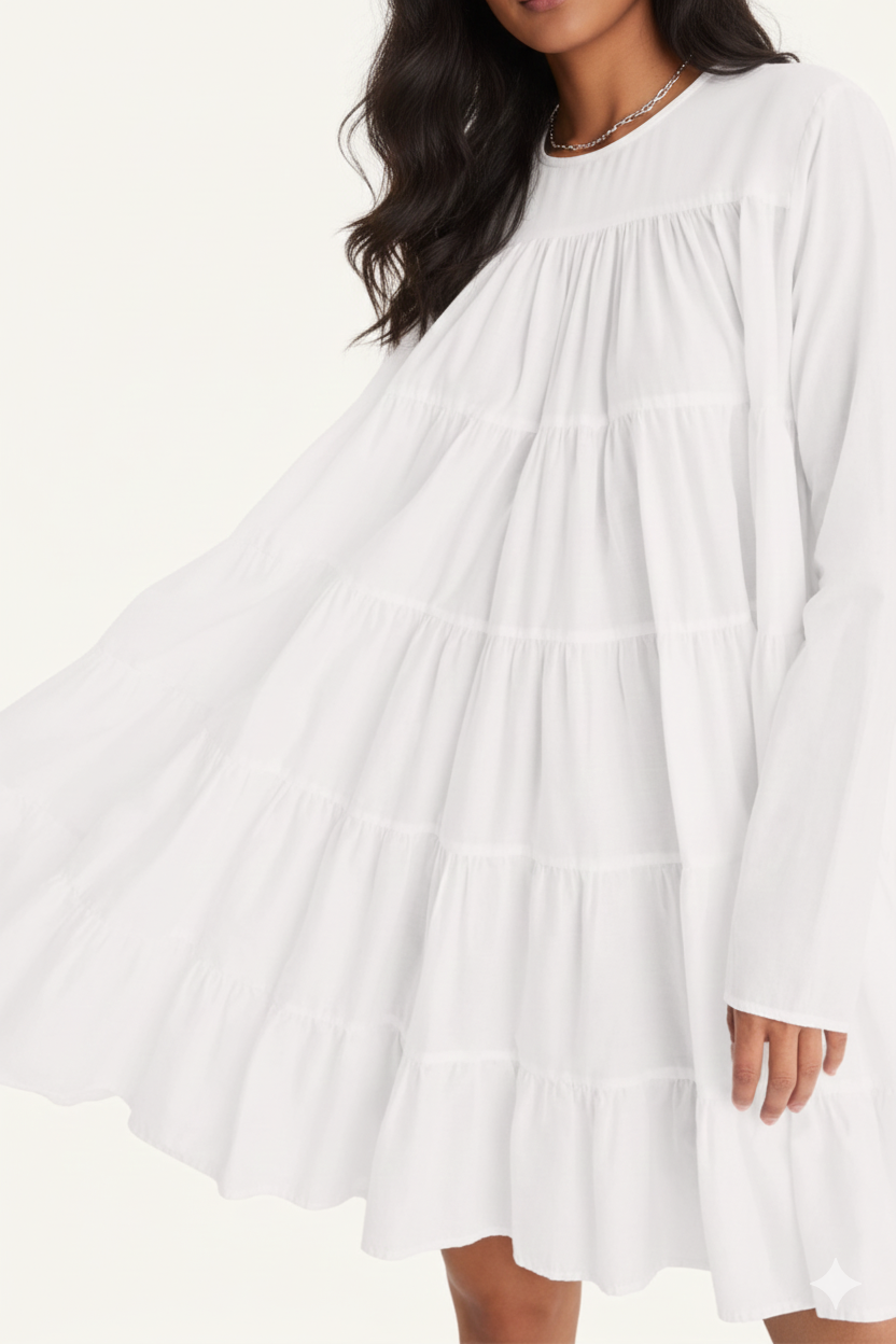 Layered Women's Dress in White & Pink