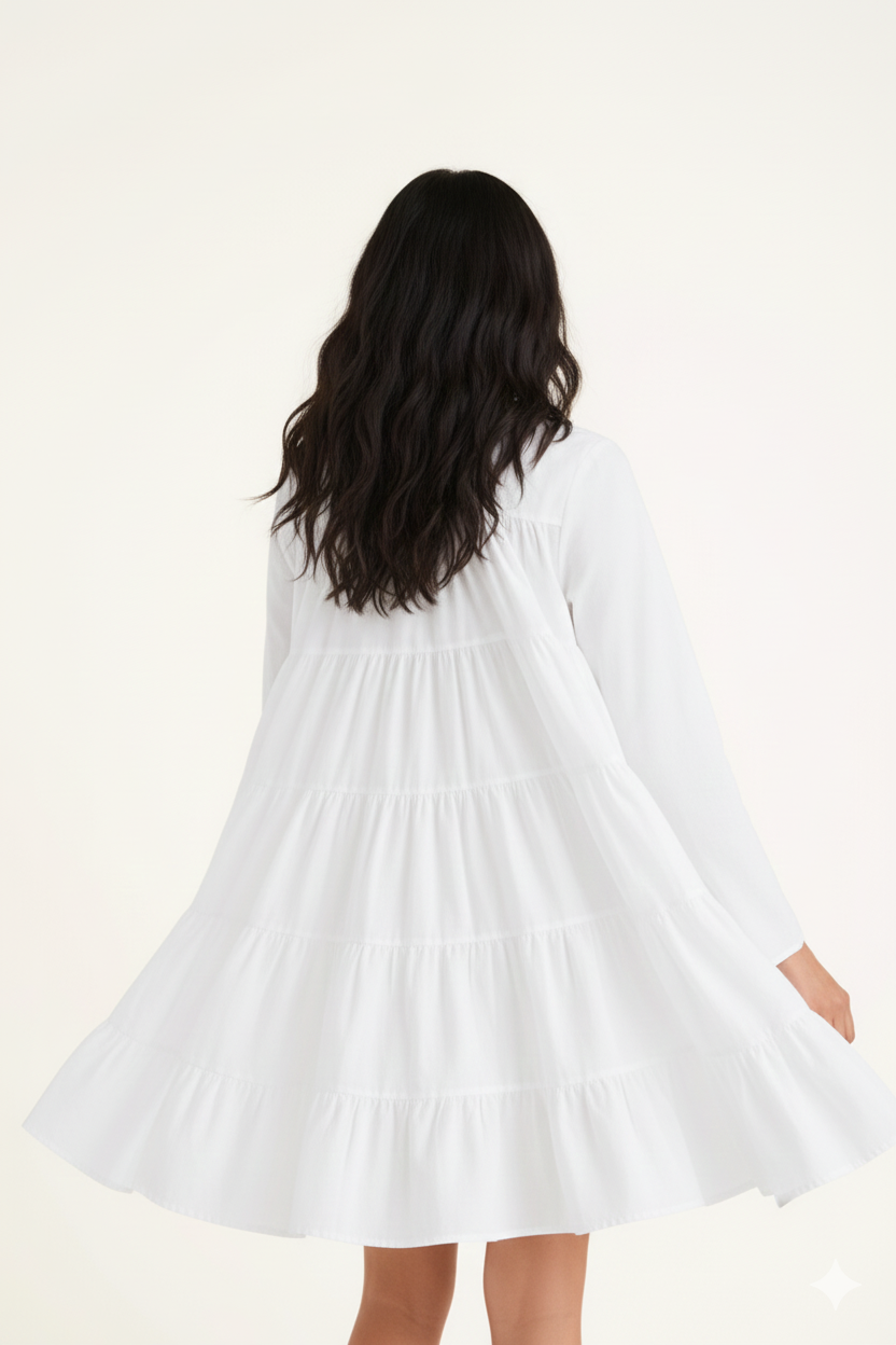 Layered Women's Dress in White & Pink