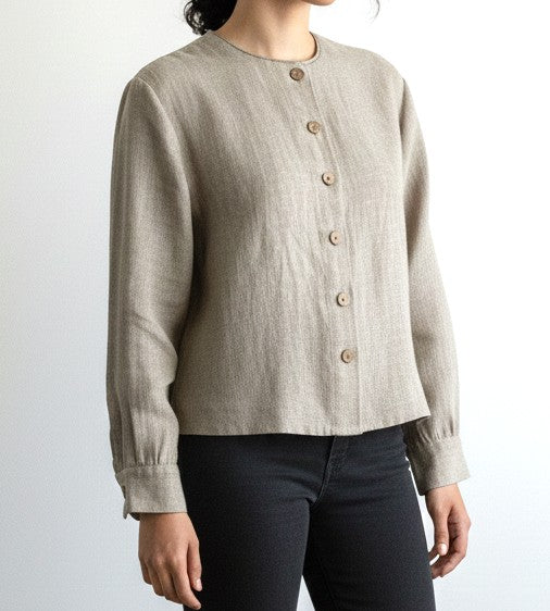 Pure Natural Linen Round Neck Full Shirt