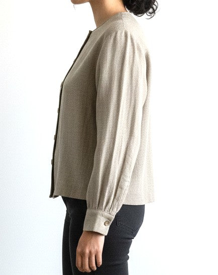 Pure Natural Linen Round Neck Full Shirt