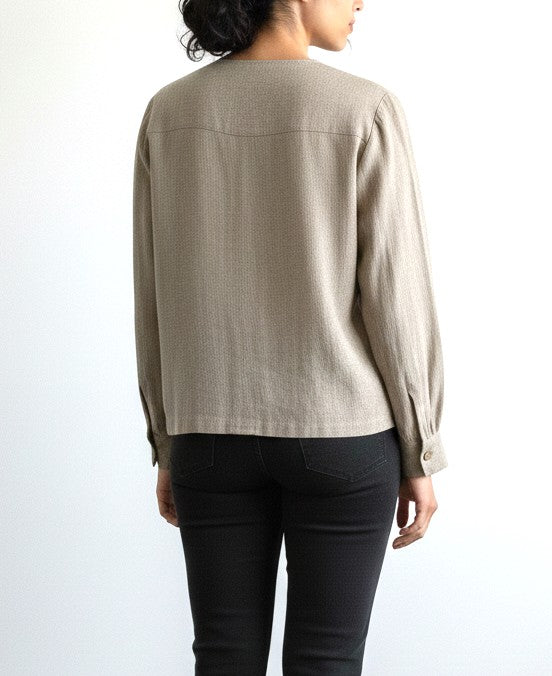 Pure Natural Linen Round Neck Full Shirt