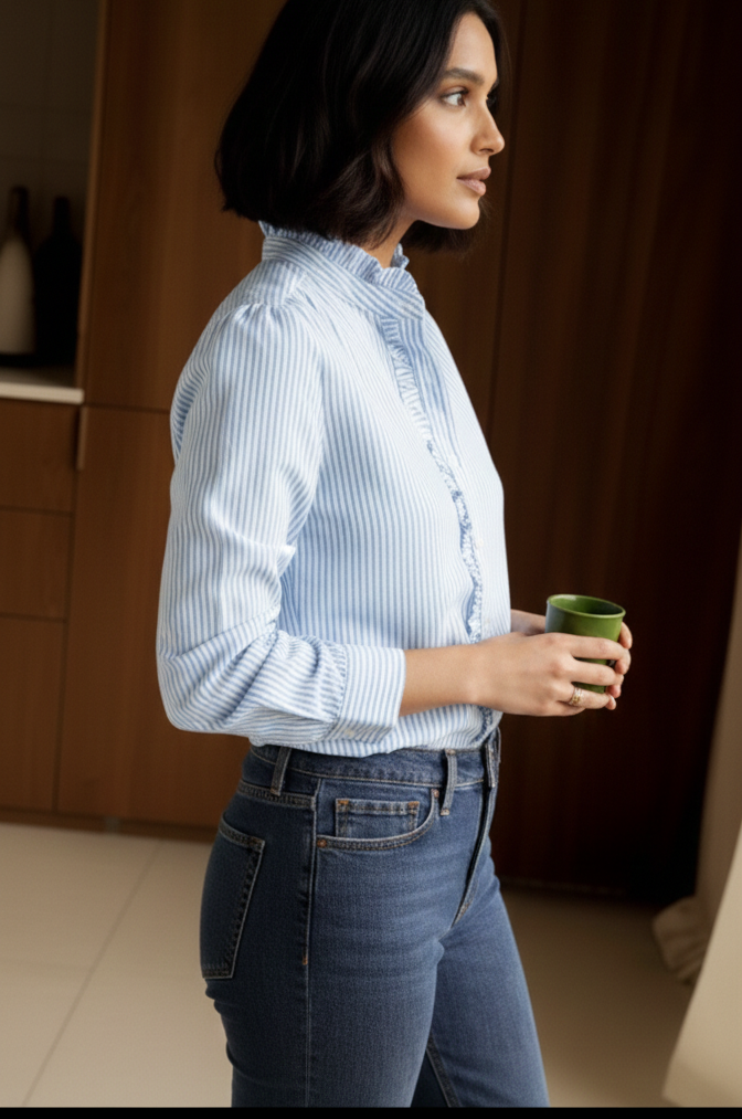 White Blue Fine Stripes Full Shirt