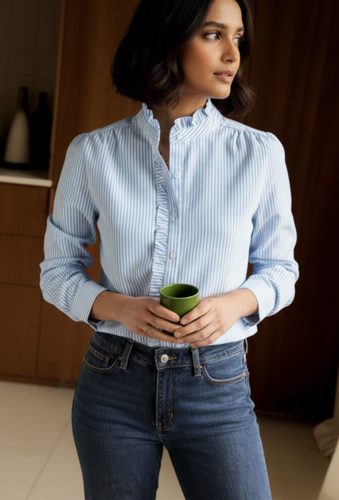 White Blue Fine Stripes Full Shirt