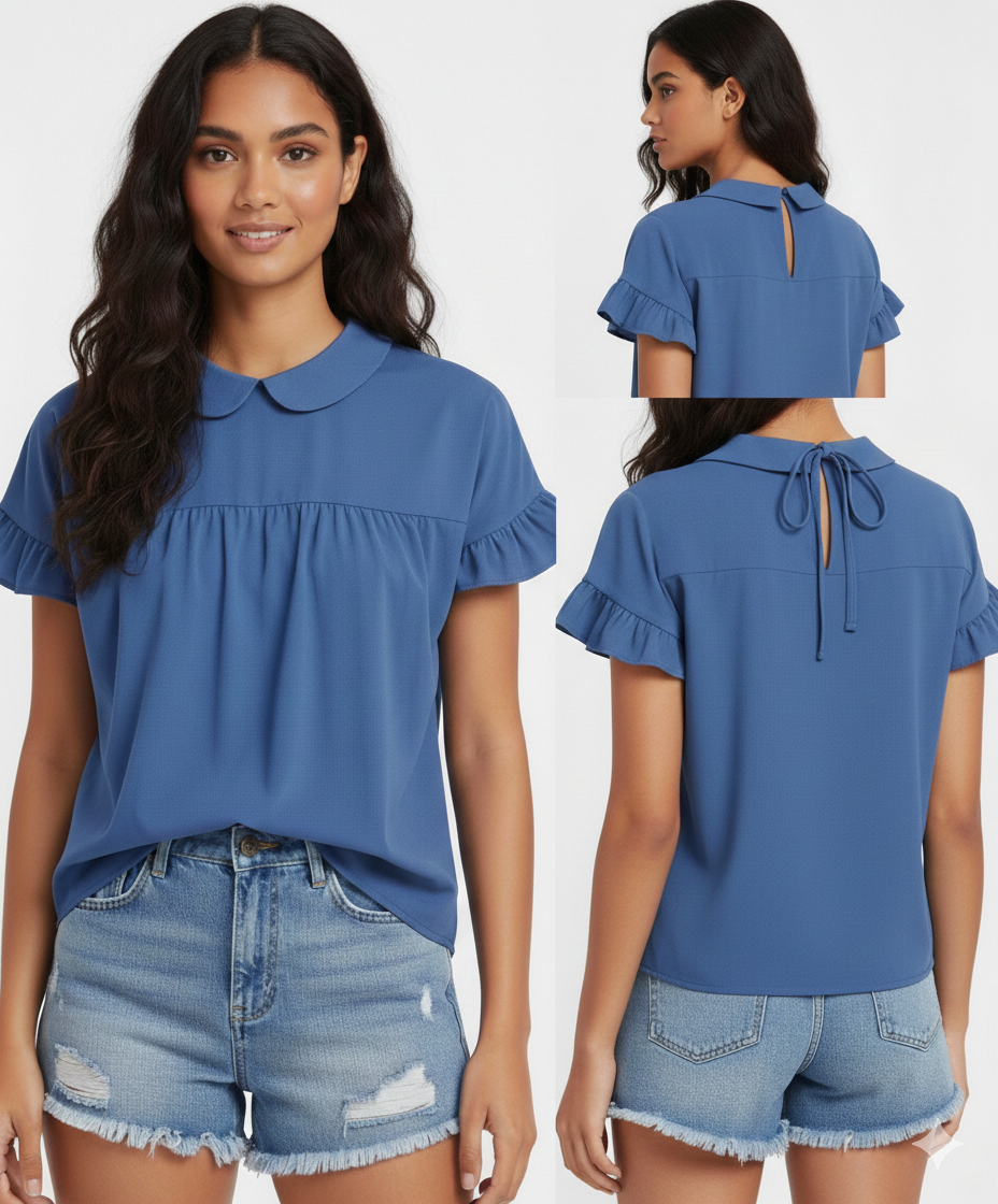 WOMEN'S PETER PAN COLLAR TOP - BLUE
