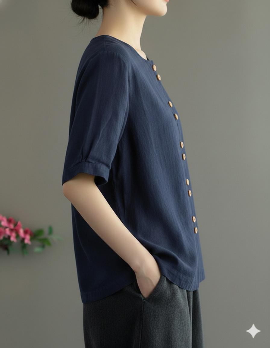 Women Casual Cotton Mid Length Sleeve Top