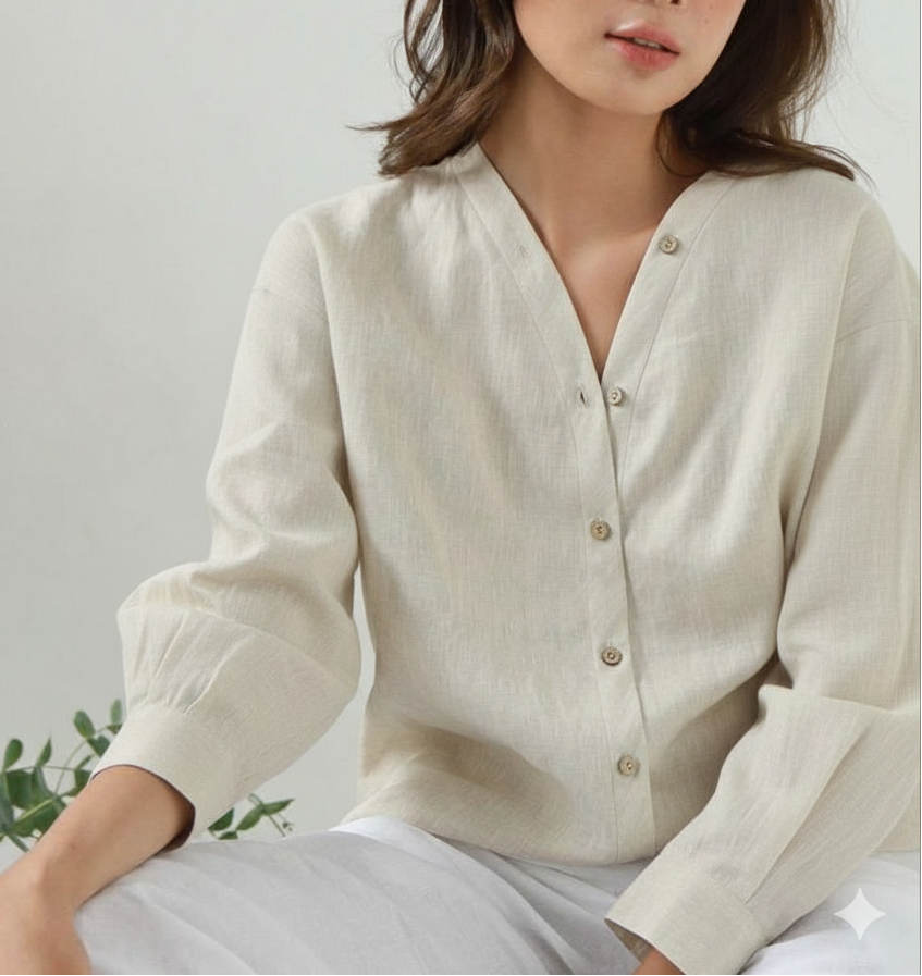 Women's Cotton V Neckline Full Shirt