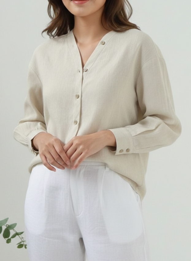 Women's Cotton V Neckline Full Shirt