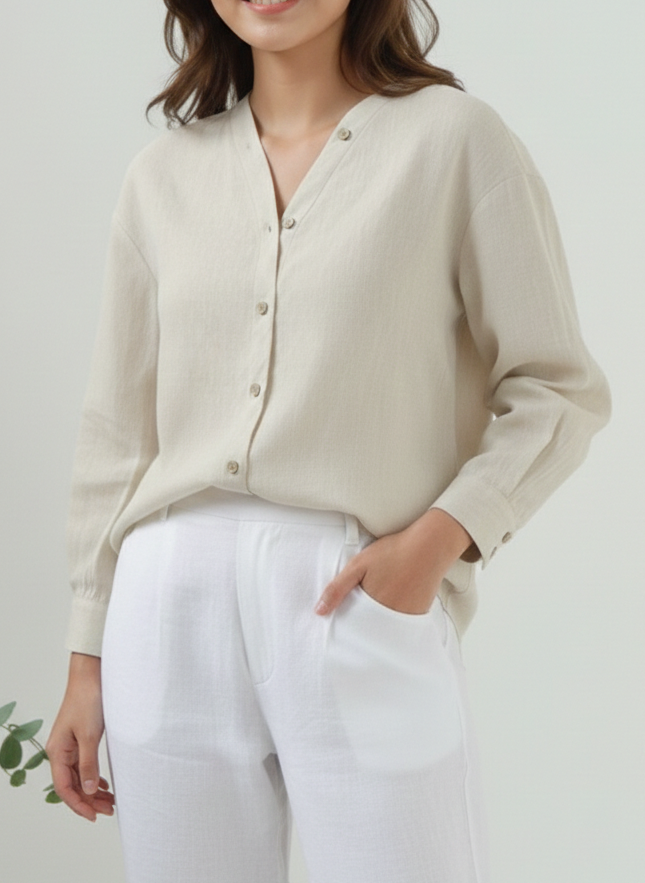 Women's Cotton V Neckline Full Shirt