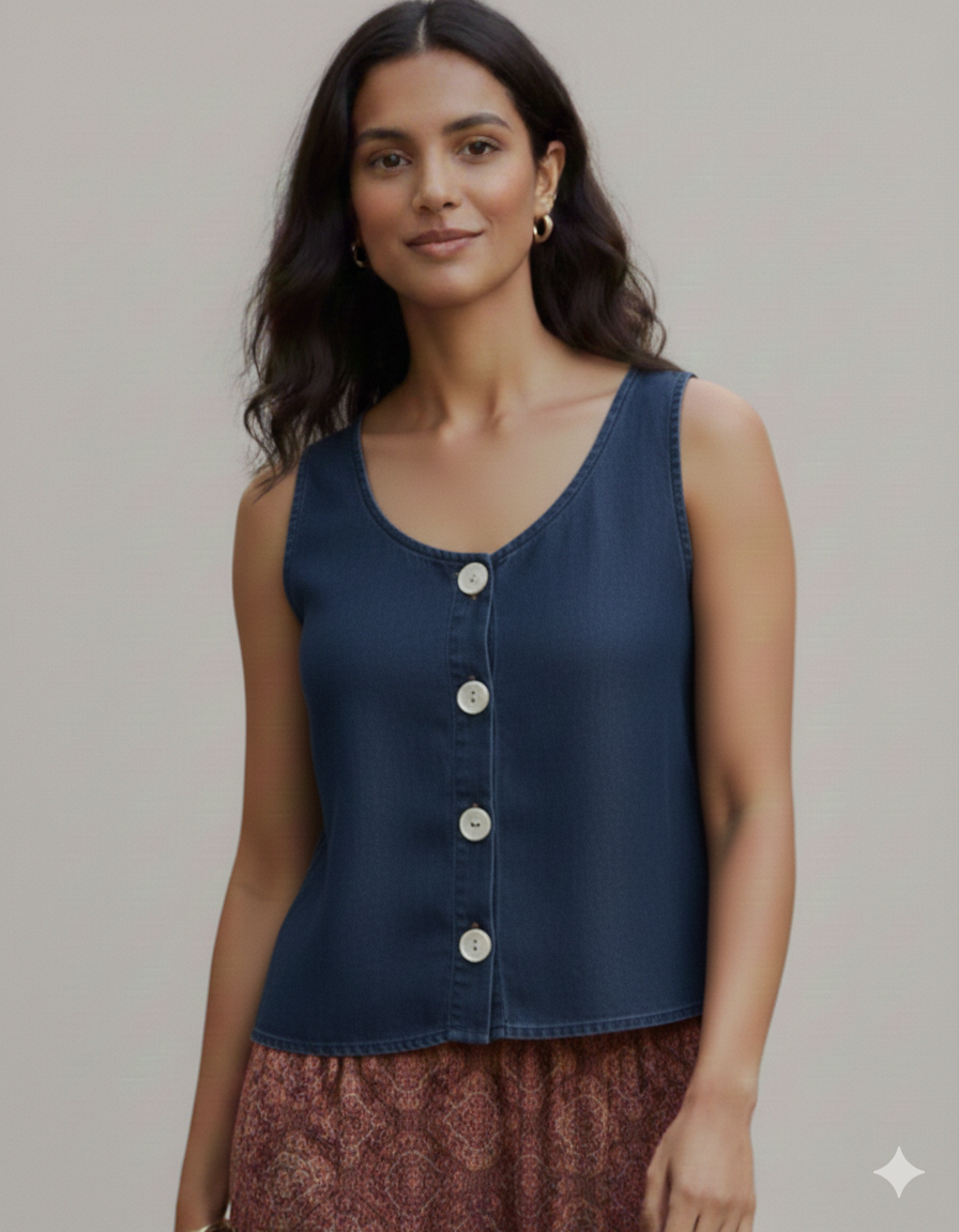 Round Neck Denim Top