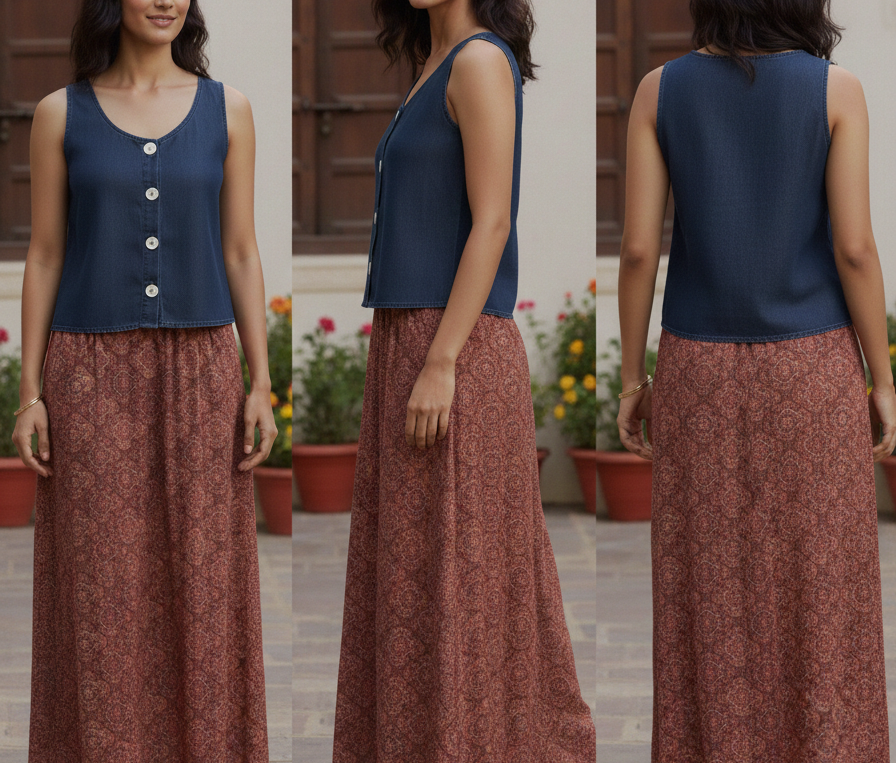 Round Neck Denim Top