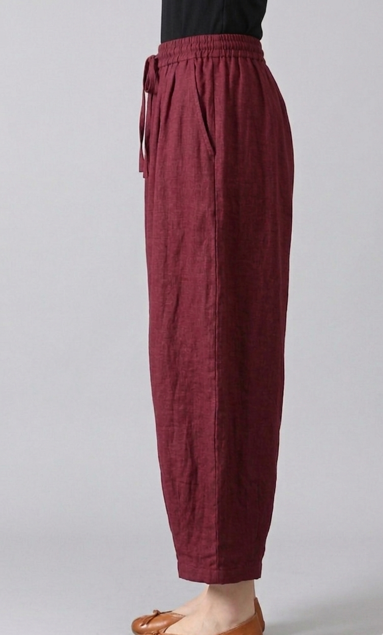 Women’s High-Waist Cotton Harem Pants –with Elastic Drawstring Waist