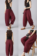 Women’s High-Waist Cotton Harem Pants –with Elastic Drawstring Waist
