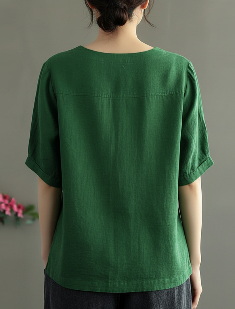 Women Casual Cotton Mid Length Sleeve Top
