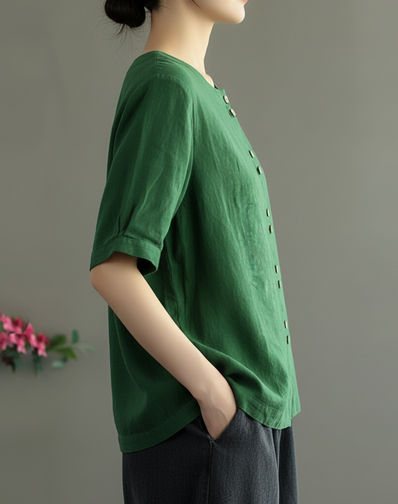 Women Casual Cotton Mid Length Sleeve Top