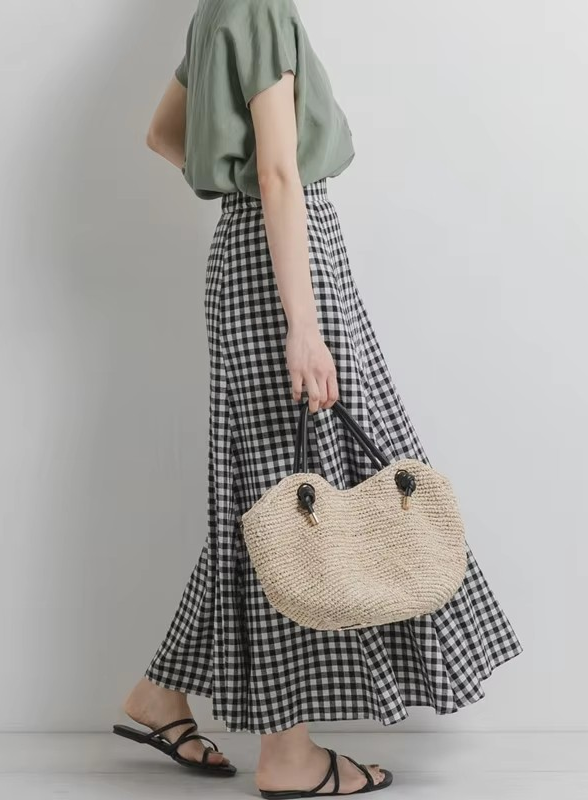 Elegant Cotton Panelled Skirt with Elastic Waistband