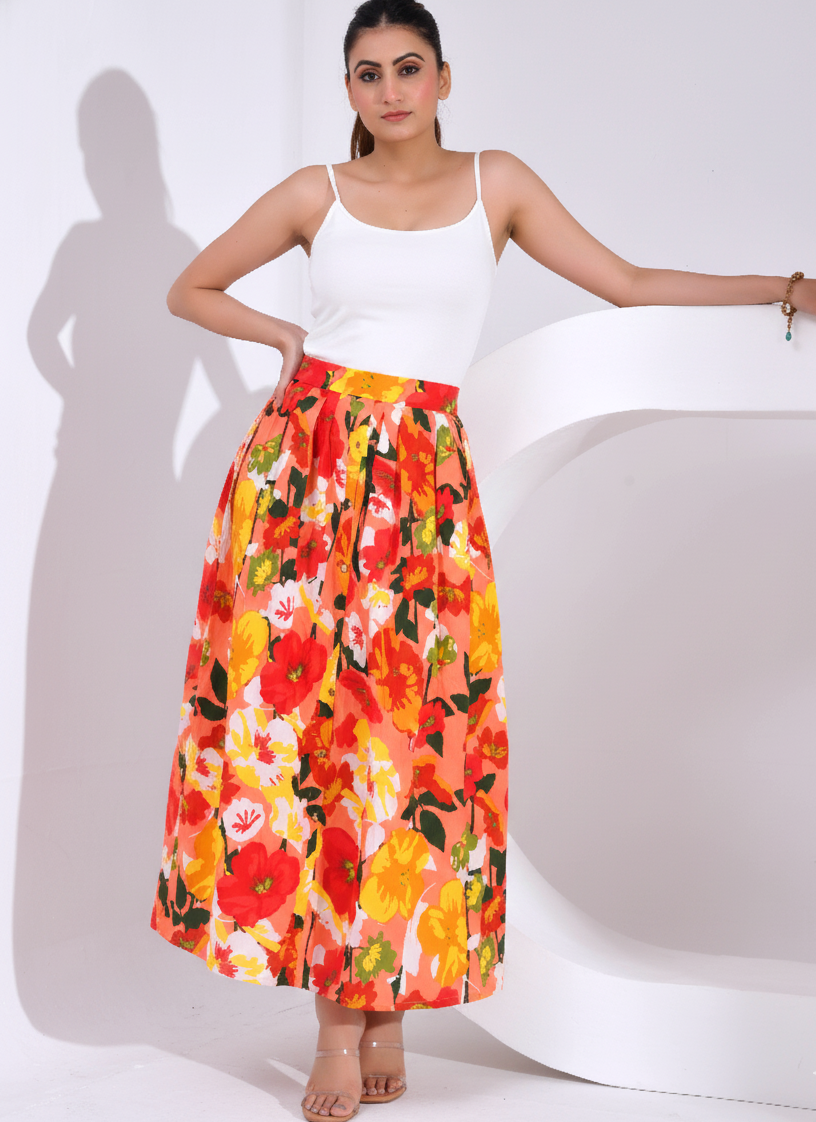 Women's Long Printed Cotton Skirt