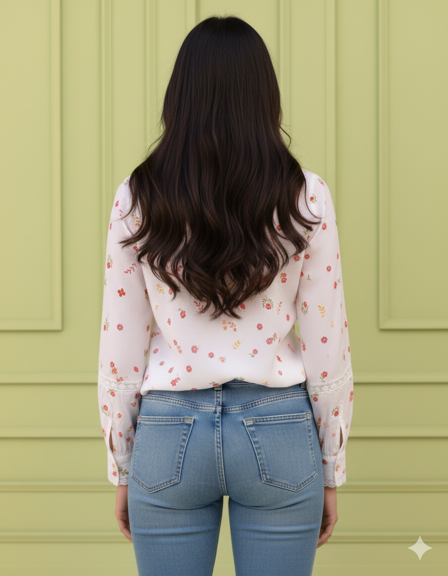 Floral Printed Baby Collar Shirt with Lace detailing at Collar and Sleeve