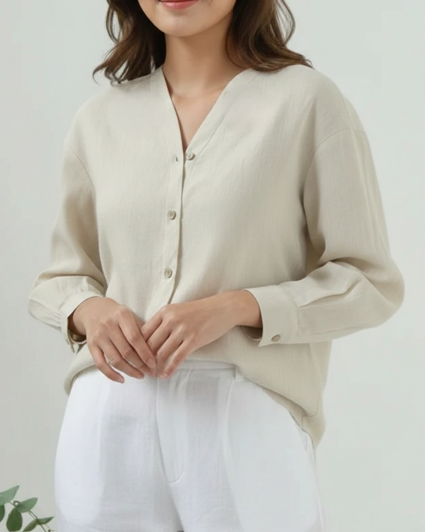Women's Cotton V Neckline Full Shirt