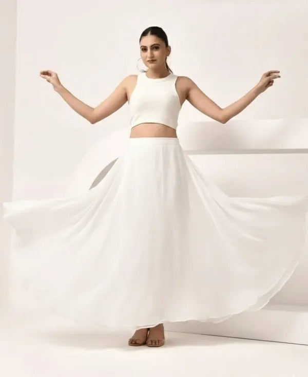 Women Premium Tissue Silk Flare Maxi Skirt – Elegant Ethnic Long Skirt