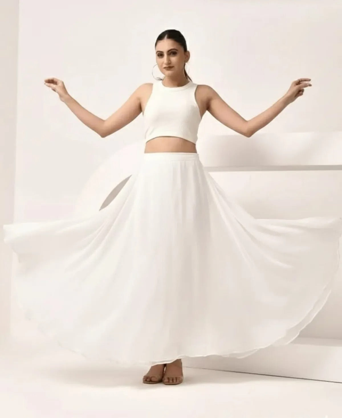 Women Premium Tissue Silk Flare Maxi Skirt – Elegant Ethnic Long Skirt
