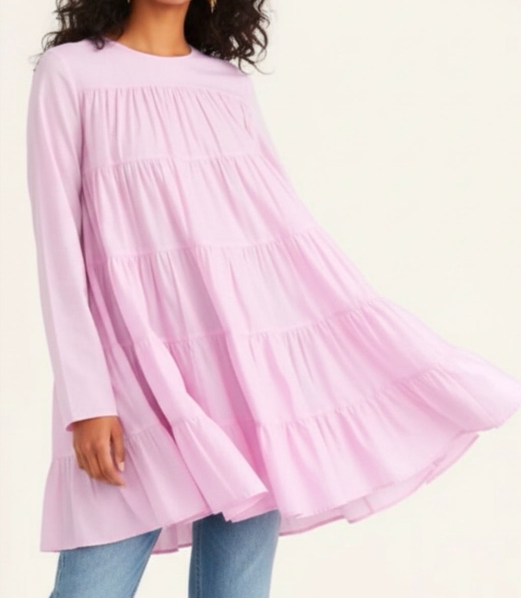 Layered Women's Dress in White & Pink