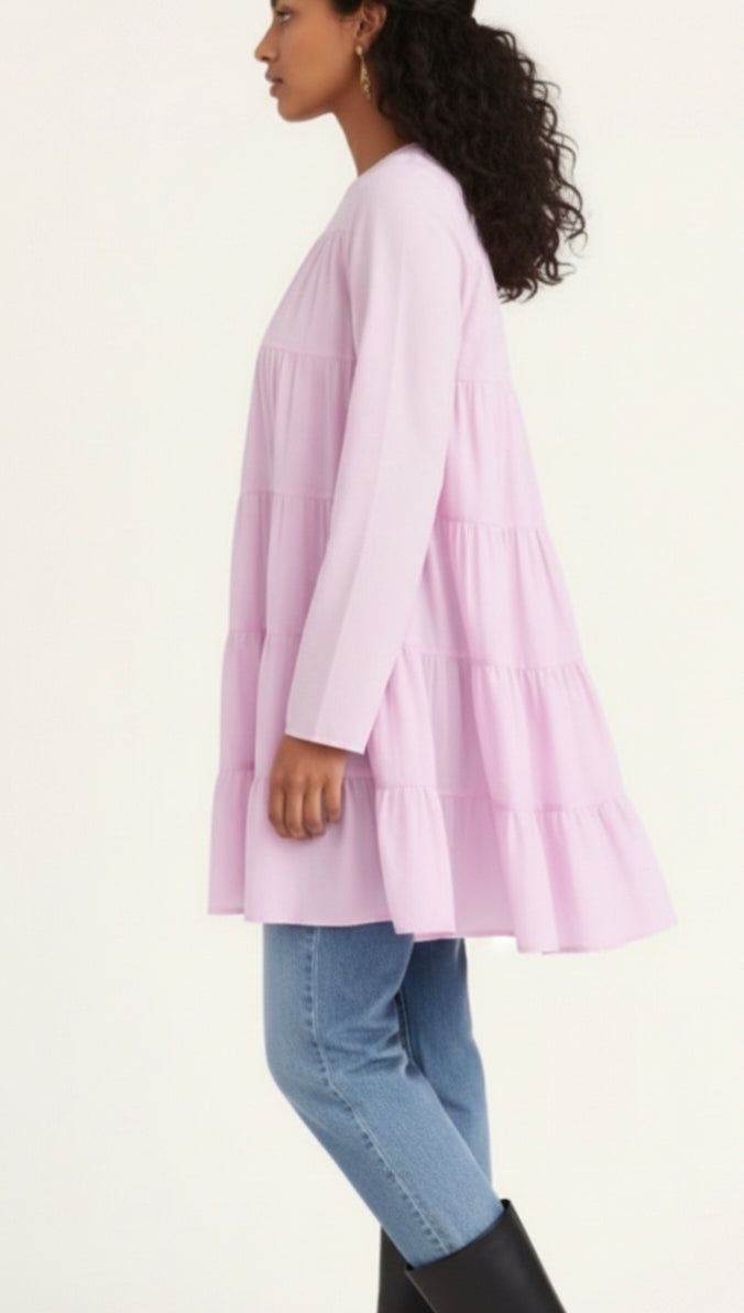 Layered Women's Dress in White & Pink