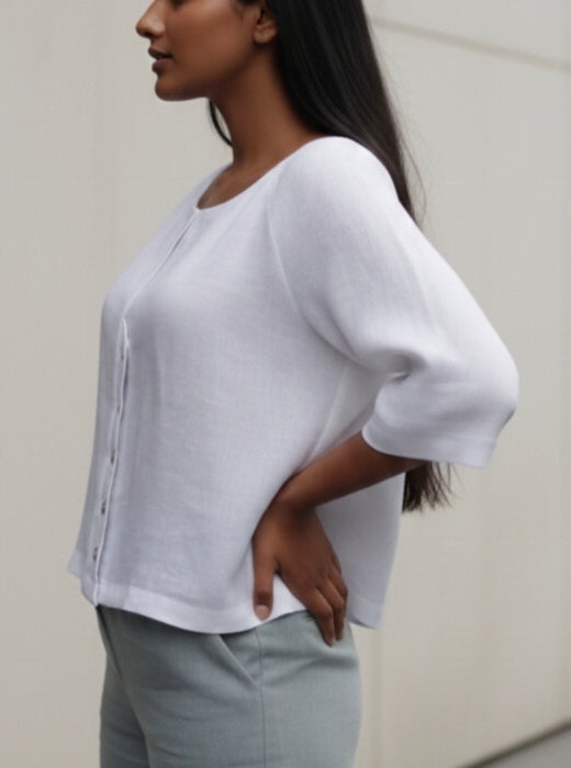 Pure Linen Round Neck Raglan Sleeve Top