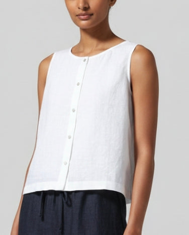 Pure Linen Round Neck Short Shirt