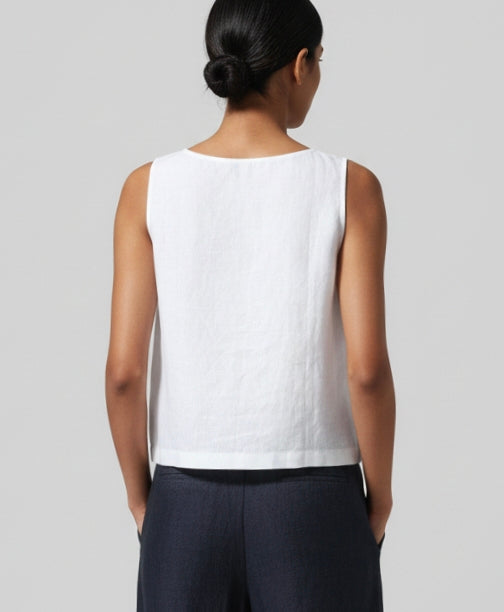 Pure Linen Round Neck Short Shirt