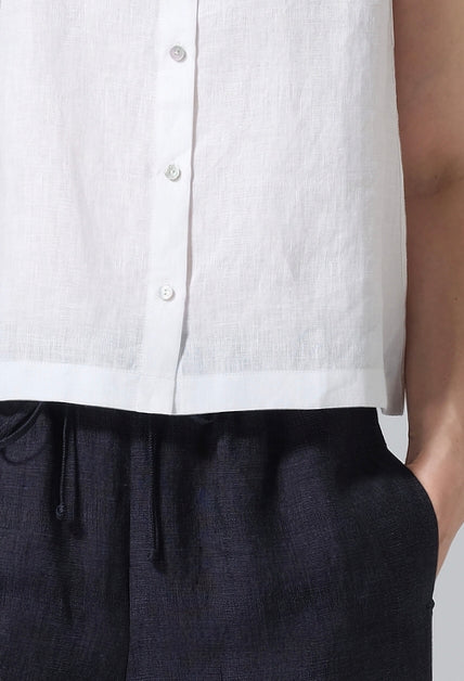 Pure Linen Round Neck Short Shirt