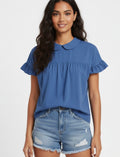 WOMEN'S PETER PAN COLLAR TOP - BLUE