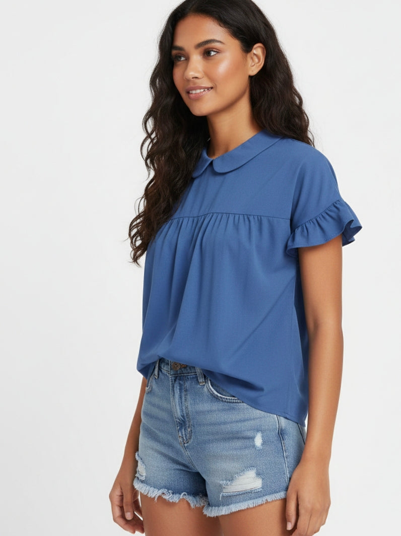 WOMEN'S PETER PAN COLLAR TOP - BLUE