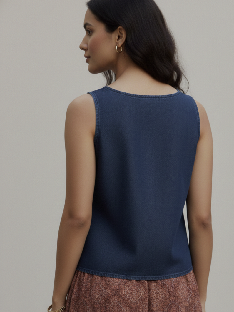 Round Neck Denim Top