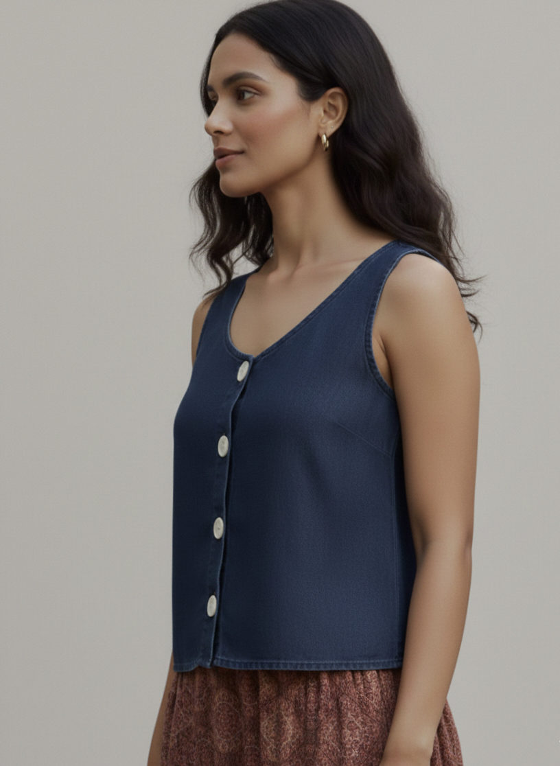 Round Neck Denim Top