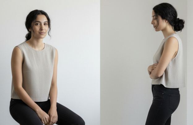 Pure Linen Rounk Neck Top in Natural Shade