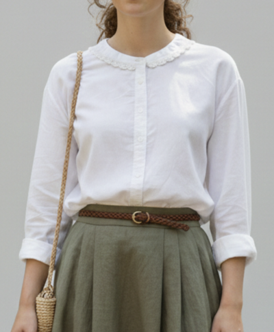 Women's Cotton Laced Band Collar Full Shirt