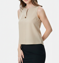 Women Sleeveless Natural Pure Linen-Textured Top | Elegant Button-Down Top