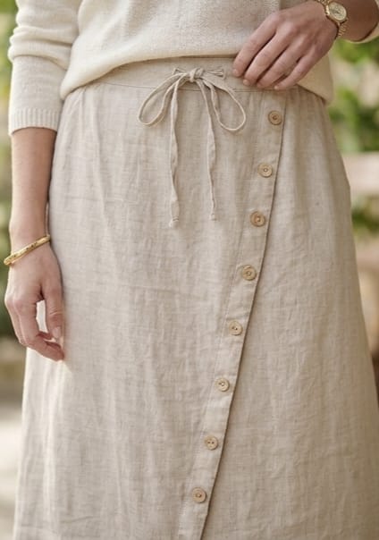 Women’s Cotton-Flex Of White Drawstring Midi Skirt with Side Buttons