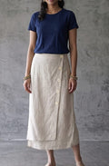 Women's Natural Cotton-Flex Wrap Midi Skirt with Side Buttons