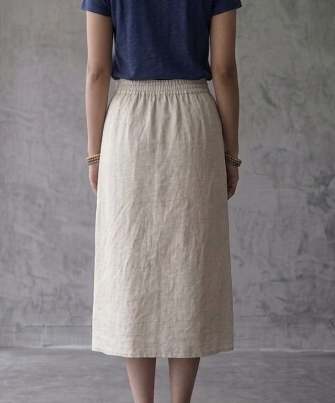 Women's Natural Cotton-Flex Wrap Midi Skirt with Side Buttons