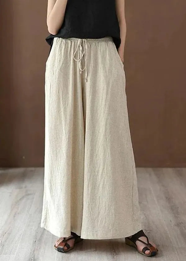 Wide Leg Tie-Up Cotton Flex Pant- Ivory
