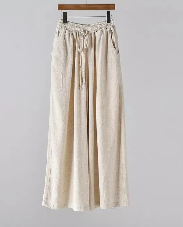Wide Leg Tie-Up Cotton Flex Pant- Ivory