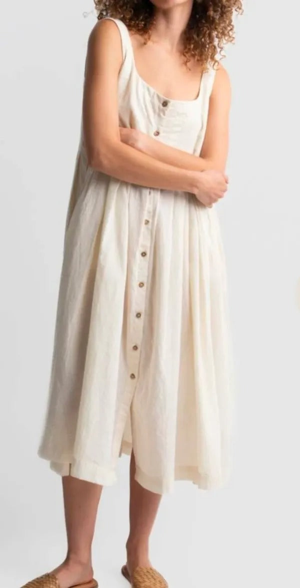 Women Of White Pleated Button-Down Midi Dress